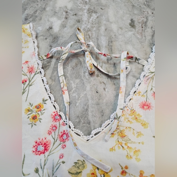 MINK Ivory Floral Puff Sleeve Cotton Blouse Lace Trim Women’s Medium - Picture 4 of 11